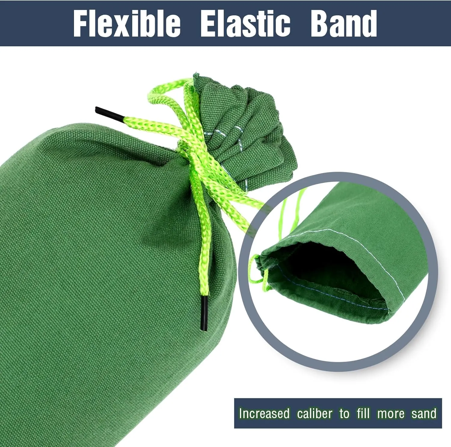 Threan 2 Pcs Long Canvas Sandbags Flood Protection Thickened Reusable Sand Bags Rain Wind Flood Barrier with Elastic Band Water Barrier Tube for Door Rain Water Control, Green (17ft)