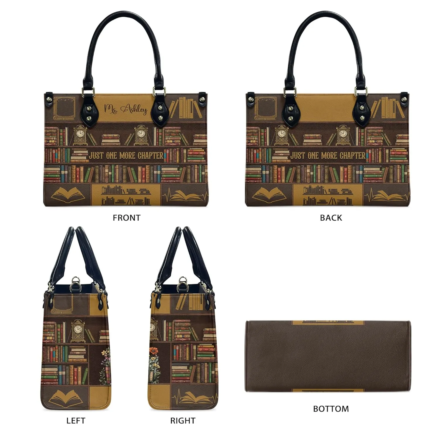 THUYPT Personalized Book Lover Leather Bag, Leather Handbags For Bookworms, Gift for Reading Lover, Handbags with Ziplock, Bags For Women Book Lover Gifts (01)