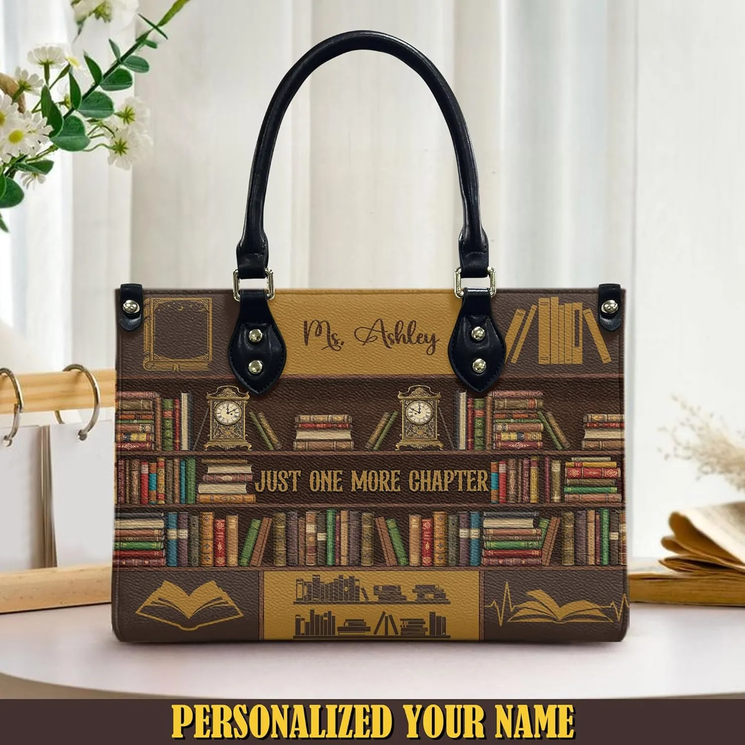 THUYPT Personalized Book Lover Leather Bag, Leather Handbags For Bookworms, Gift for Reading Lover, Handbags with Ziplock, Bags For Women Book Lover Gifts (01)
