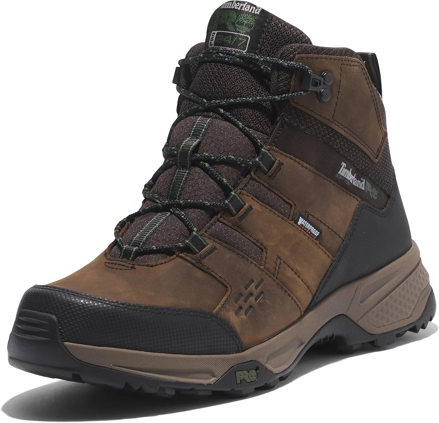 Timberland PRO Men's Switchback LT Soft Toe Waterproof Industrial Hiking Work Boot, Brown/Green, 8.5M