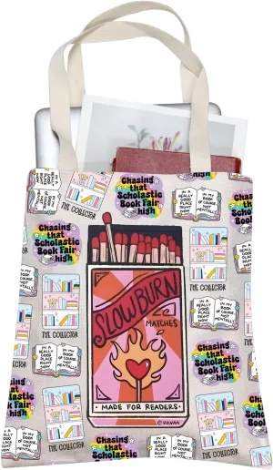 TOBGBE Bookish Merch For Book Lovers Slow Burn Book Quote Canvas Bag Reading Teacher Gifts Book Gifts For Women