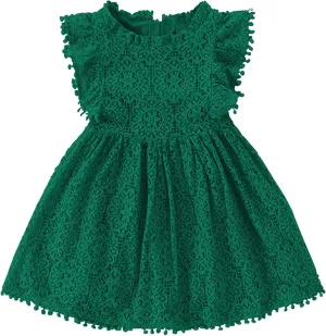 Toddler Girls Cute Pompoms Lace Floral Elegant Retro Swing Party Dress