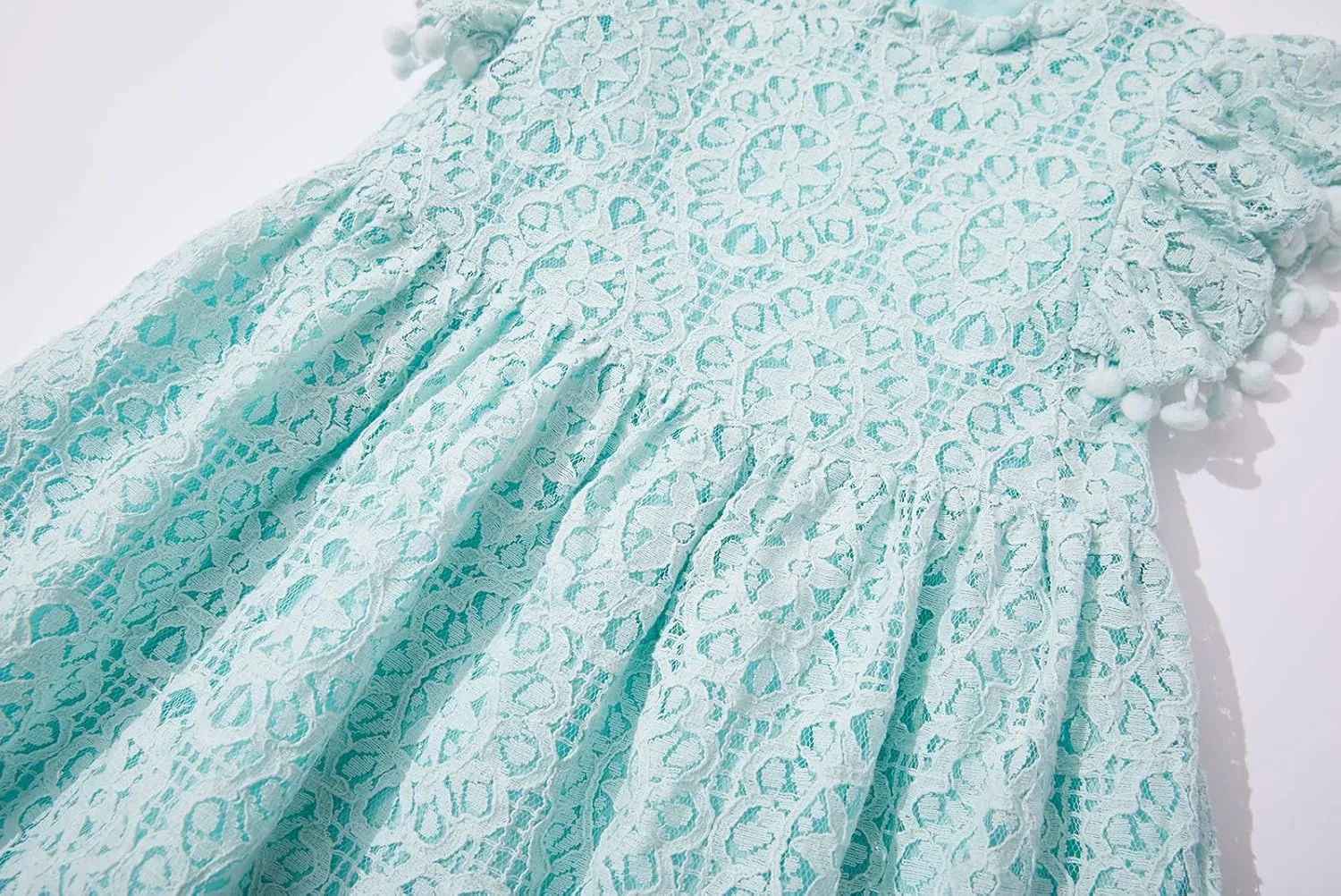 Toddler Girls Cute Pompoms Lace Floral Elegant Retro Swing Party Dress