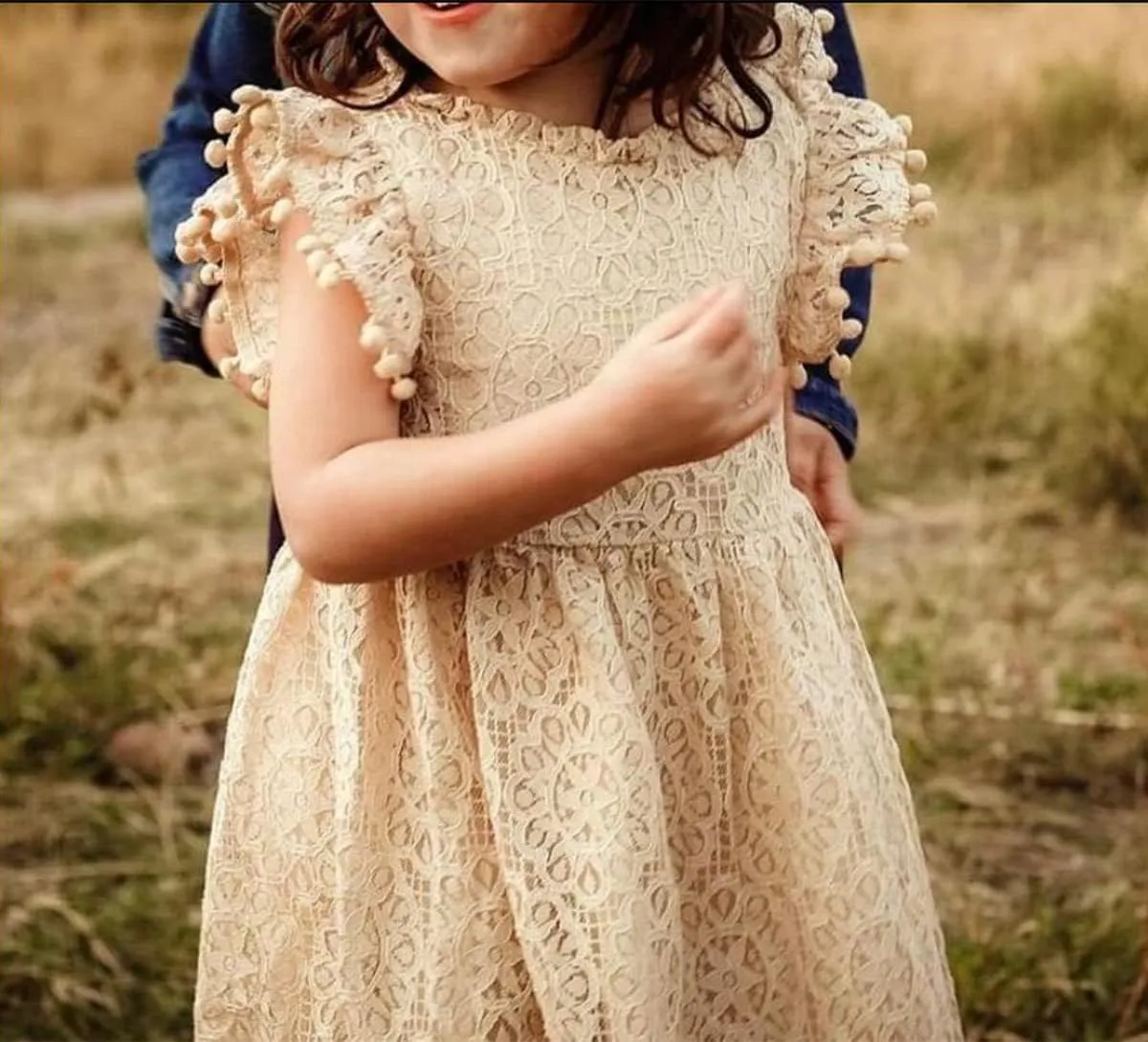 Toddler Girls Cute Pompoms Lace Floral Elegant Retro Swing Party Dress