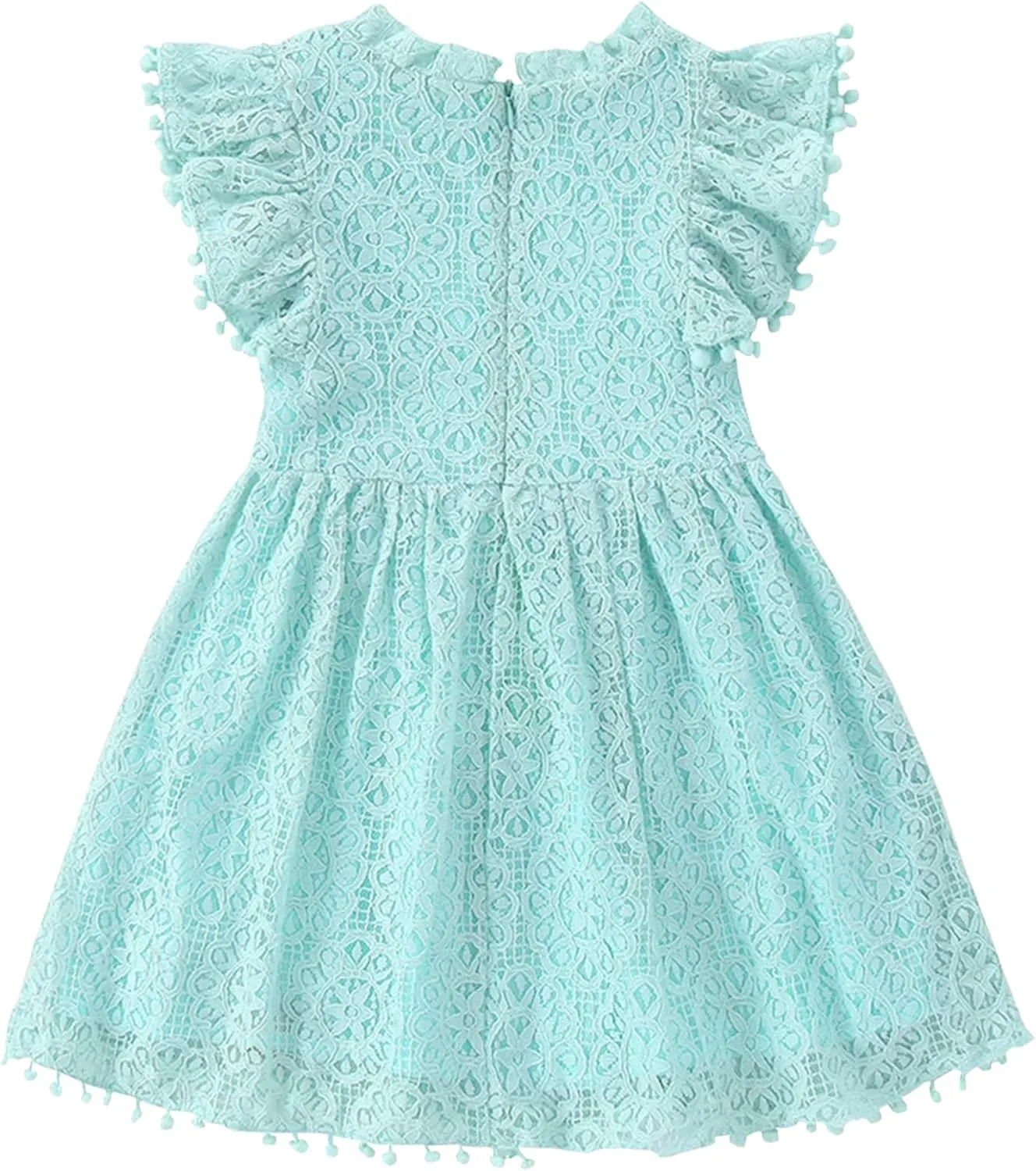 Toddler Girls Cute Pompoms Lace Floral Elegant Retro Swing Party Dress