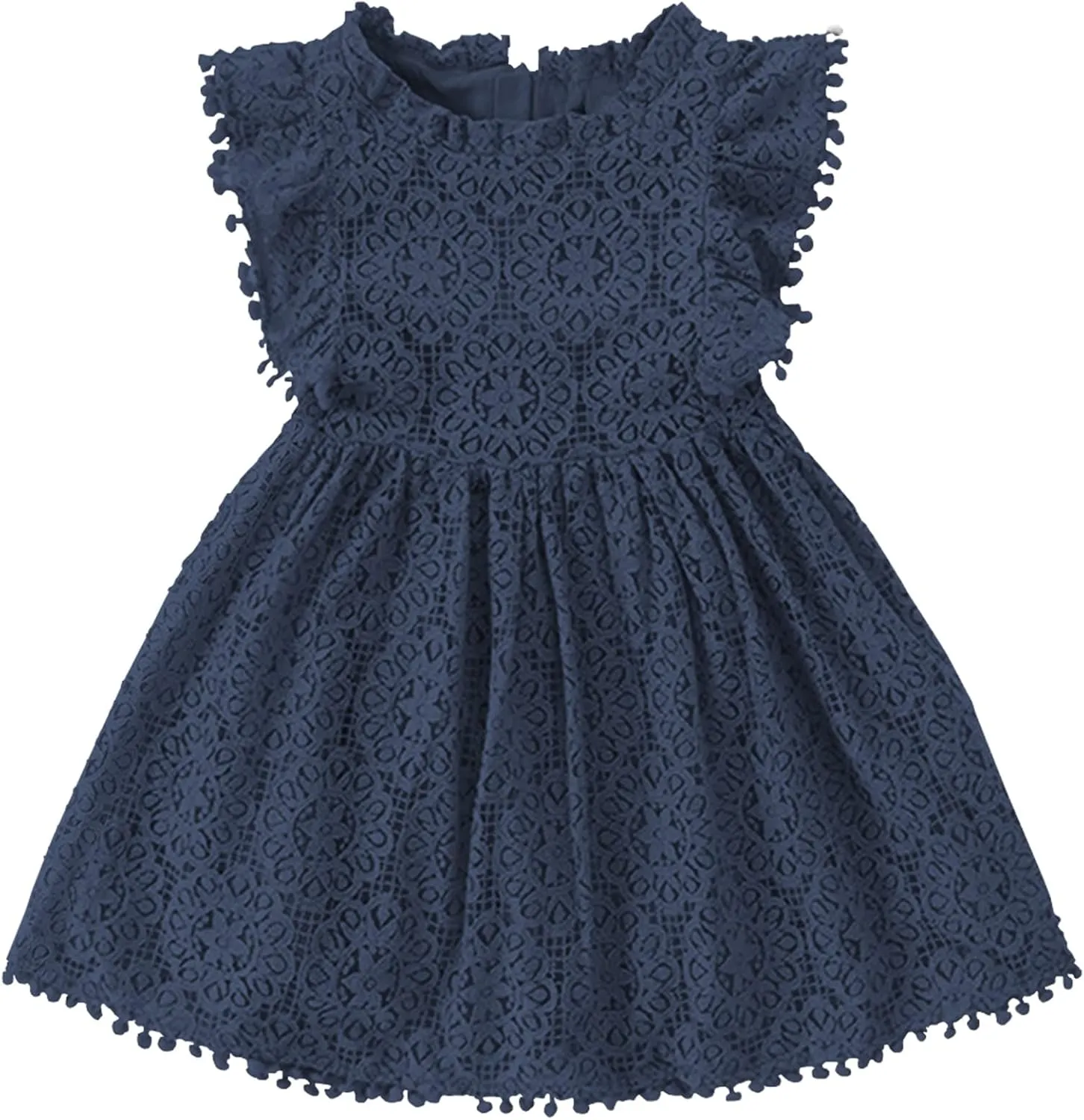 Toddler Girls Cute Pompoms Lace Floral Elegant Retro Swing Party Dress