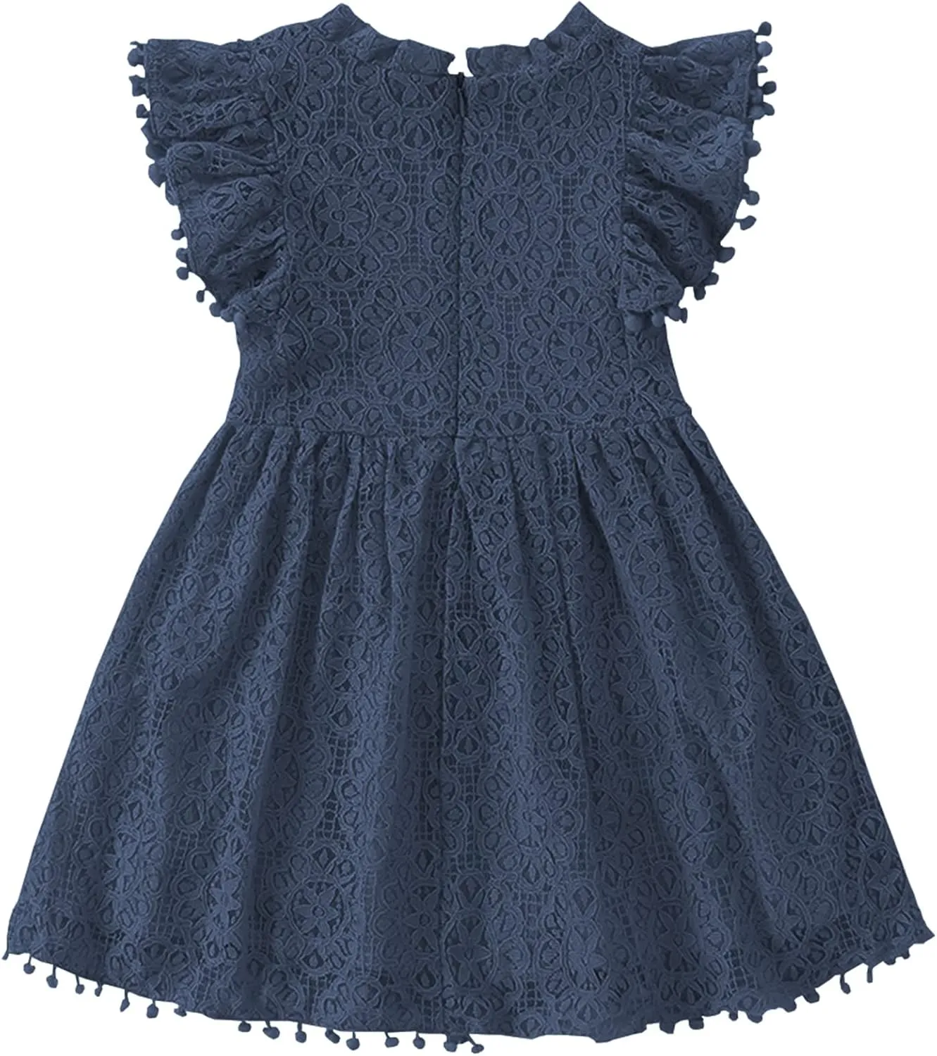 Toddler Girls Cute Pompoms Lace Floral Elegant Retro Swing Party Dress