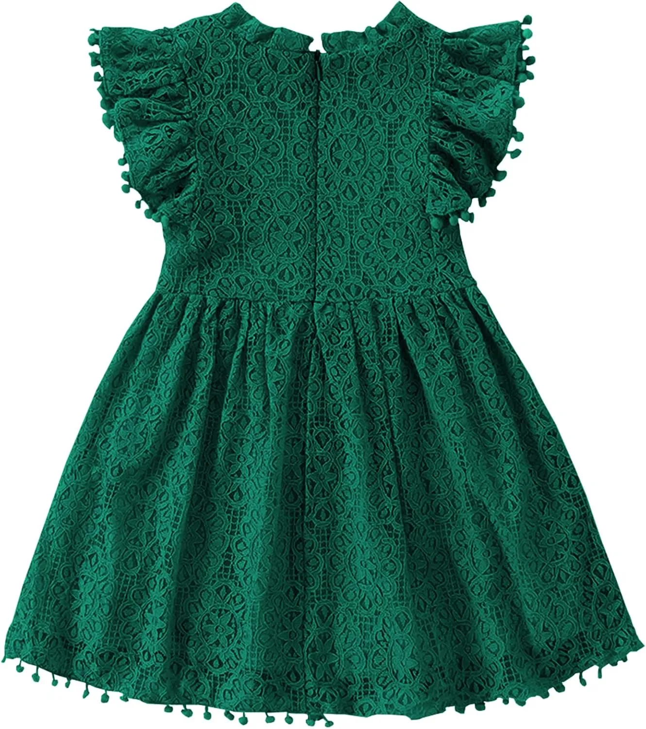 Toddler Girls Cute Pompoms Lace Floral Elegant Retro Swing Party Dress