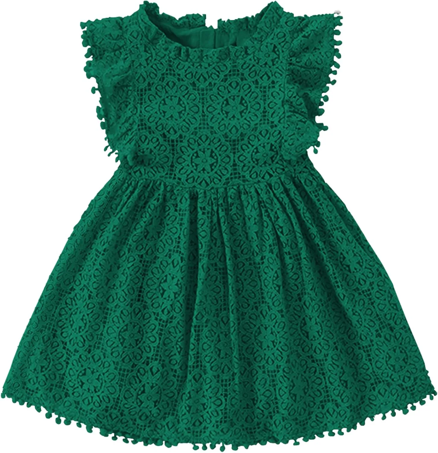 Toddler Girls Cute Pompoms Lace Floral Elegant Retro Swing Party Dress