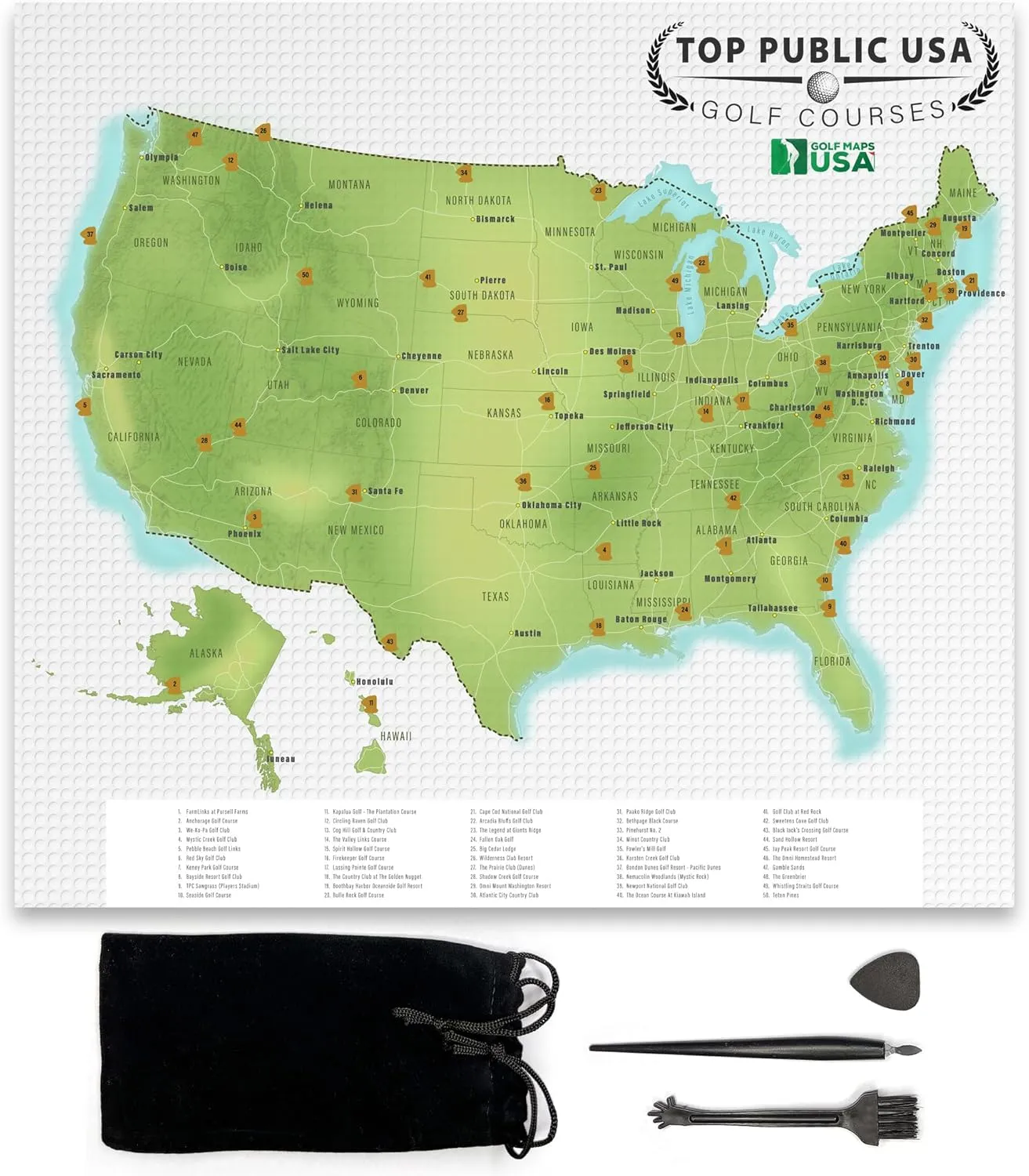 Top Public Golf Course in Each State Golf Scratch Map - Scratch-Off Golf Print with Eye-Catching Red Flags - Golfing Wall Decor - Unique Poster Gift for Golfers (Updated June 2023)