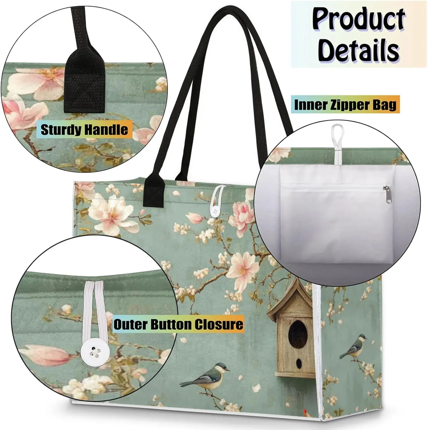 Tote Bag for Women Reusable Canvas Shoulder Bag