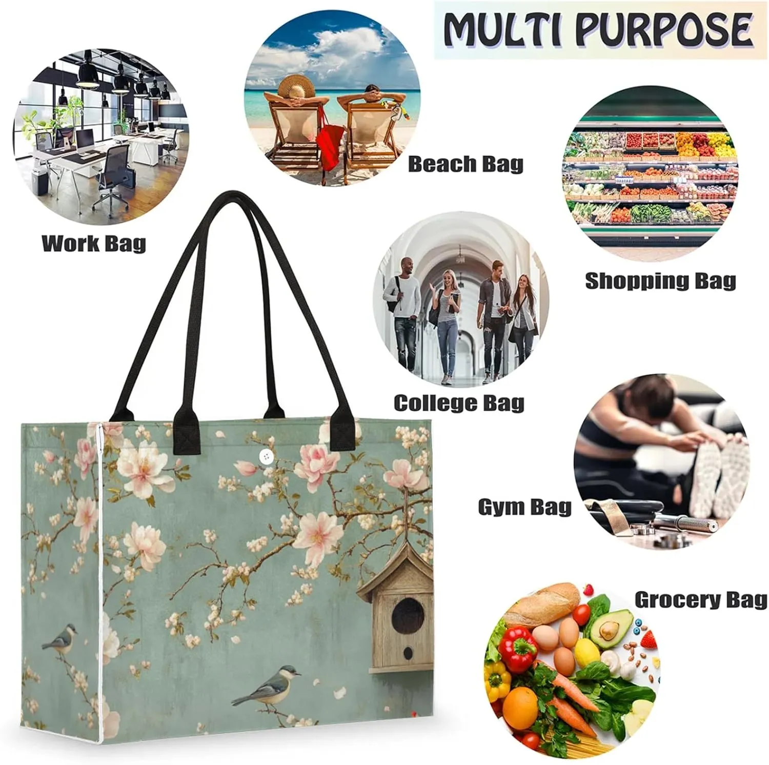 Tote Bag for Women Reusable Canvas Shoulder Bag