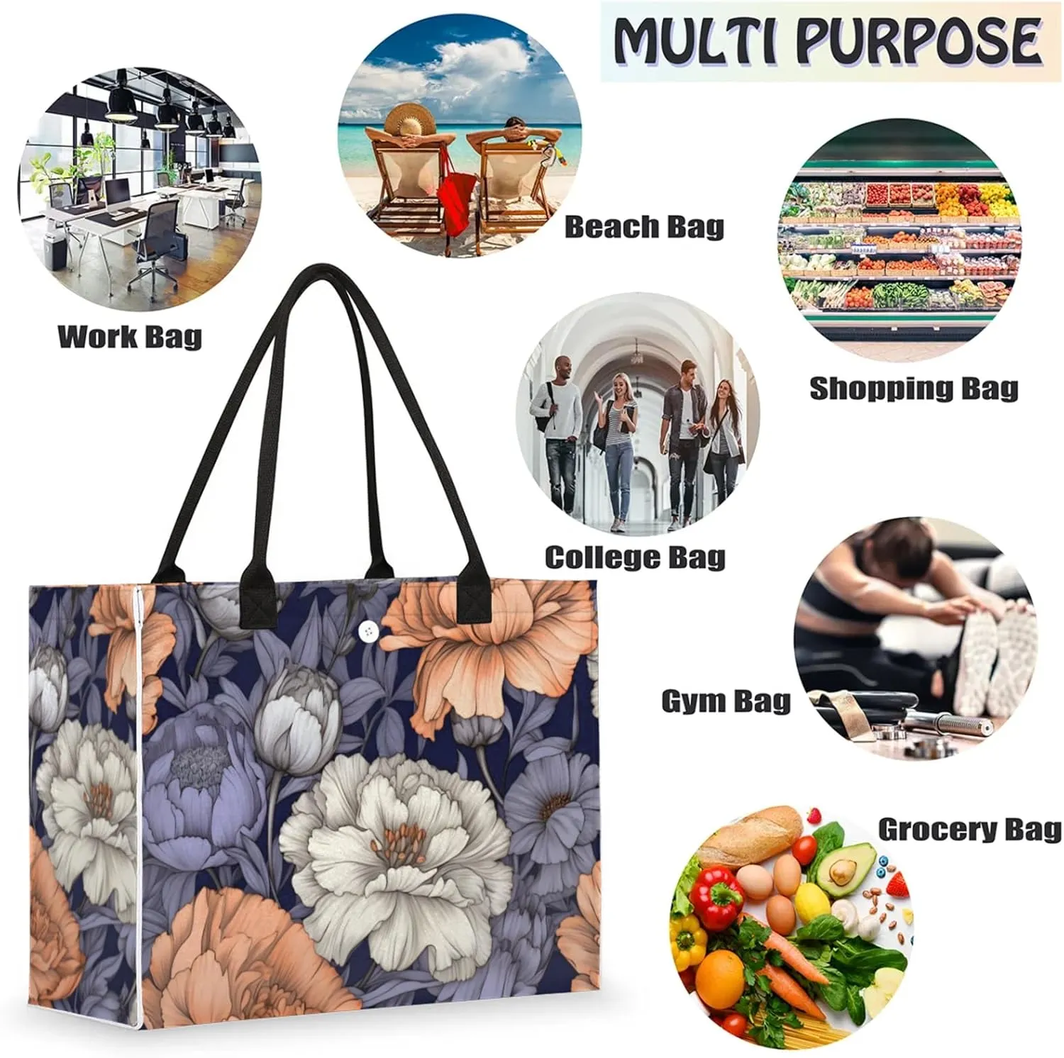 Tote Bag for Women Reusable Canvas Shoulder Bag