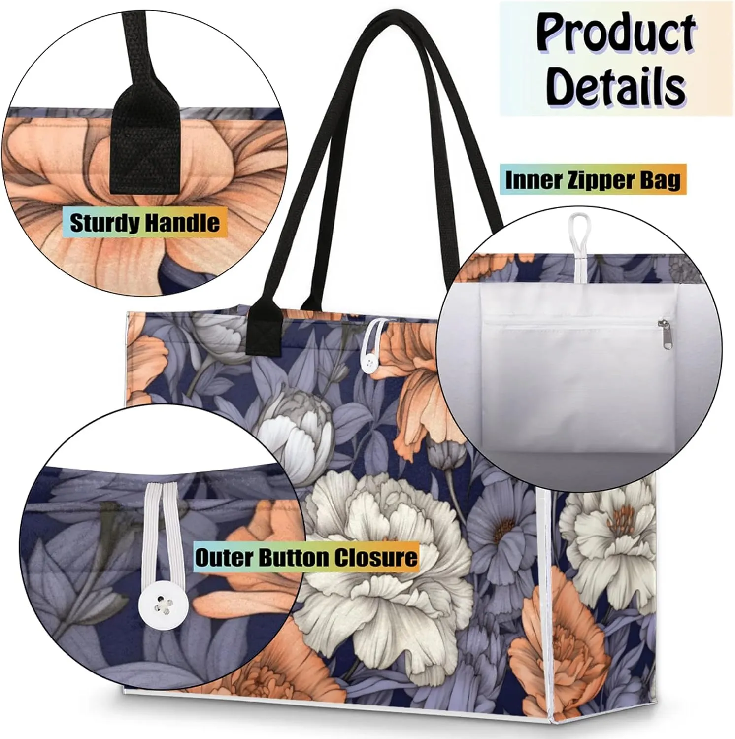 Tote Bag for Women Reusable Canvas Shoulder Bag