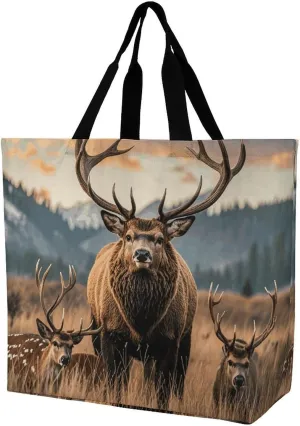 Tote Bag Grocery Bag for Women Shopping Bag Wildlife Hunting Deer Bear Elk Handbags Beach Bag Shoulder Bag for Shopping