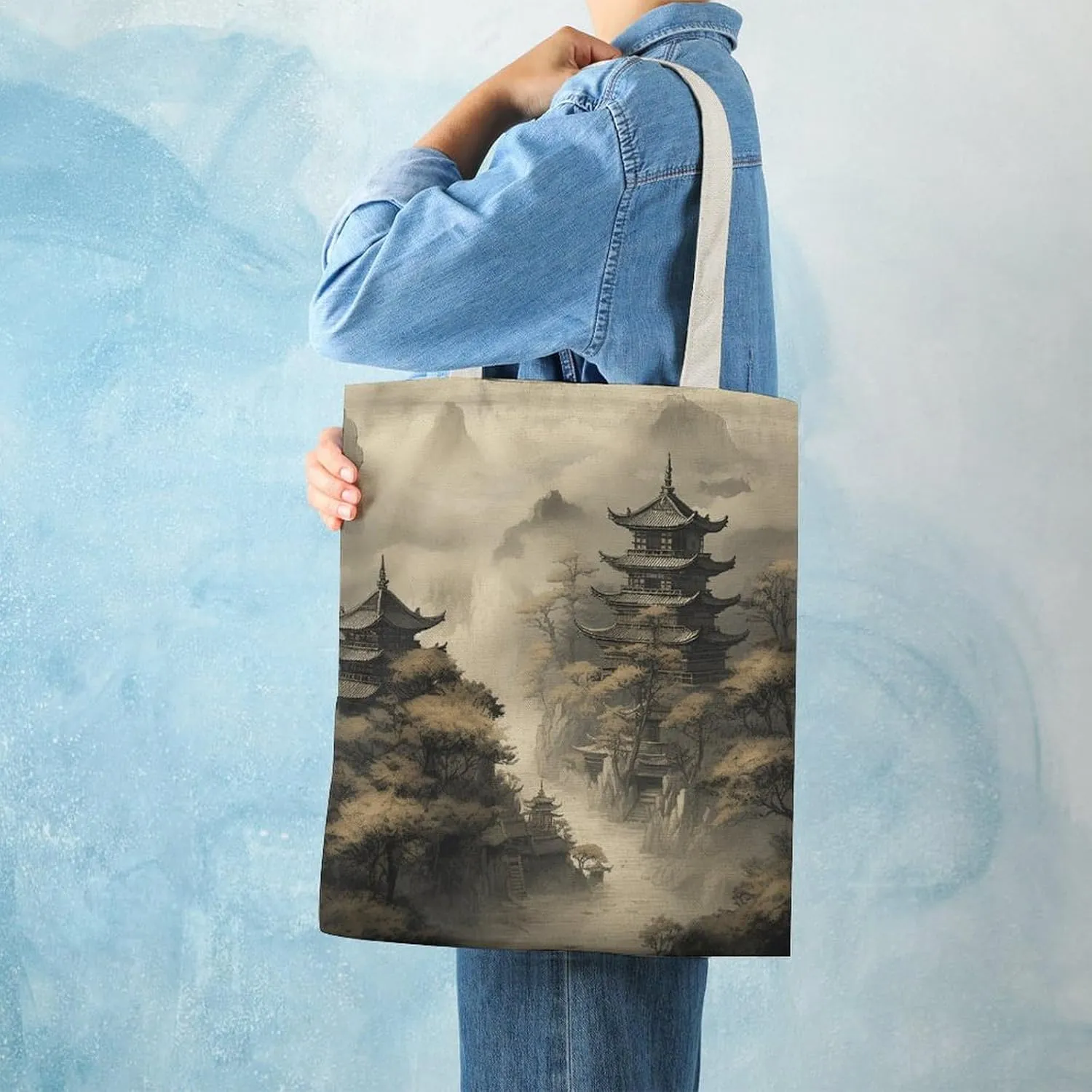 Tote Bag Reusable On Smooth Moss Grocery Bag Canvas Shopping Bag with Inner Pocket for Women