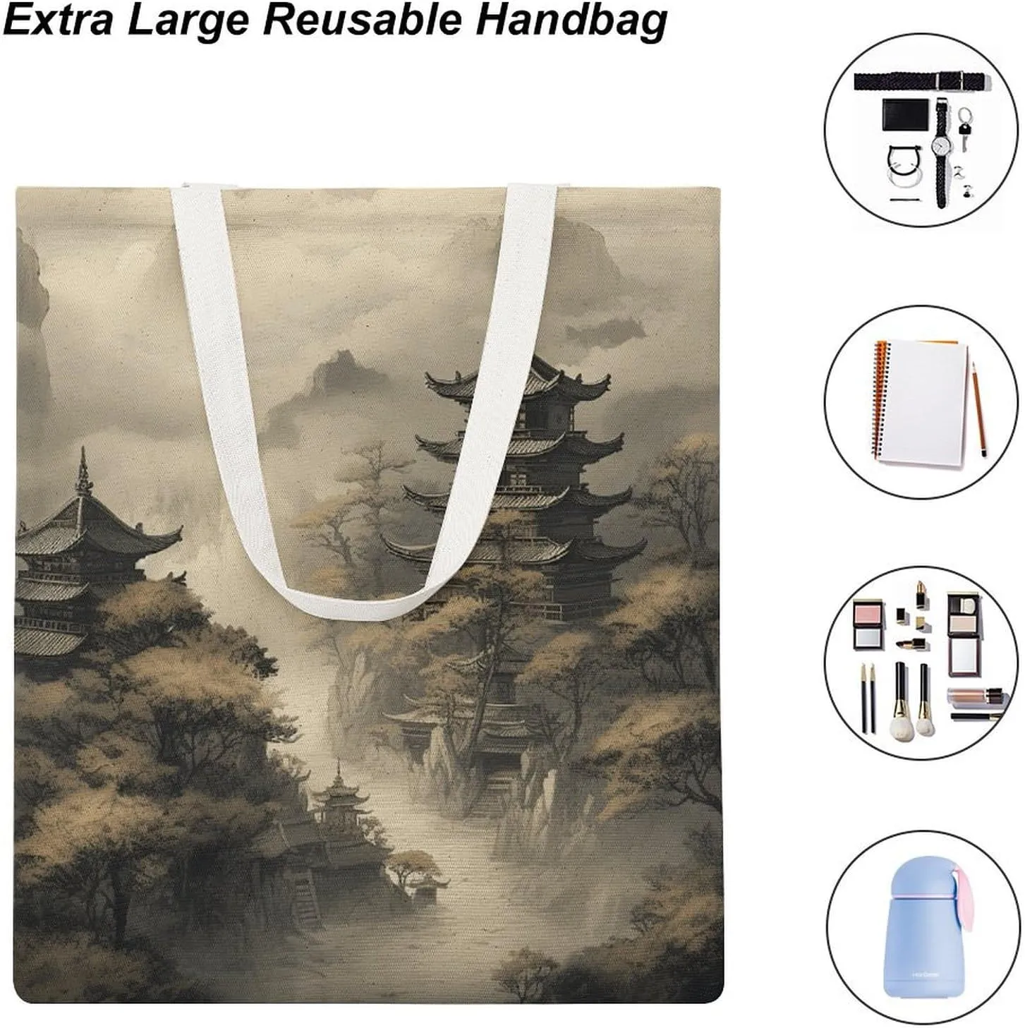 Tote Bag Reusable On Smooth Moss Grocery Bag Canvas Shopping Bag with Inner Pocket for Women