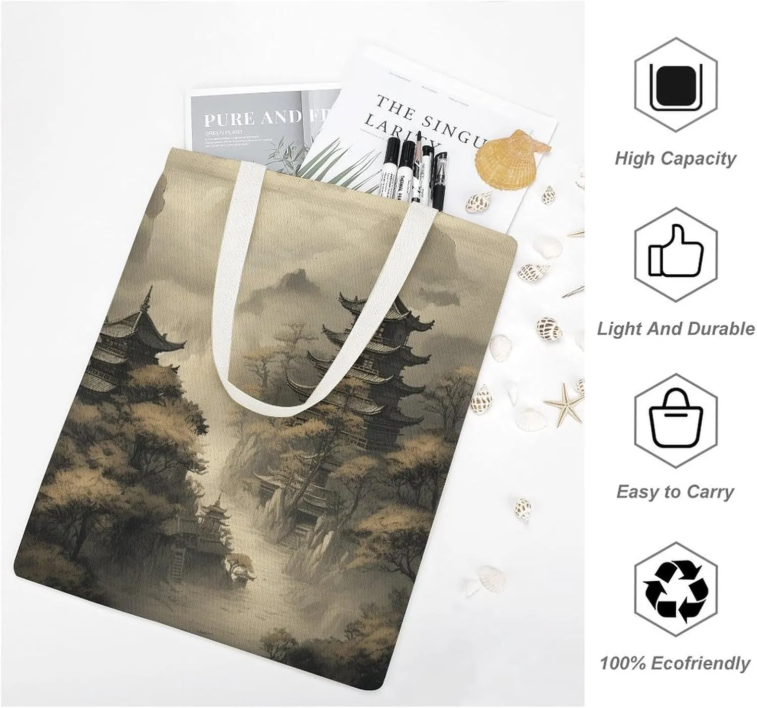 Tote Bag Reusable On Smooth Moss Grocery Bag Canvas Shopping Bag with Inner Pocket for Women