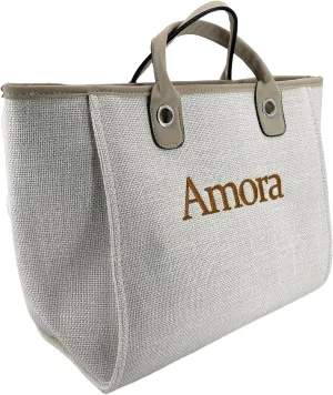 Tote bag with large capacity for commuting | Can be engraved with English name for best friend's birthday gift for girls | One shoulder diagonal canvas bag with khaki font color to choose from