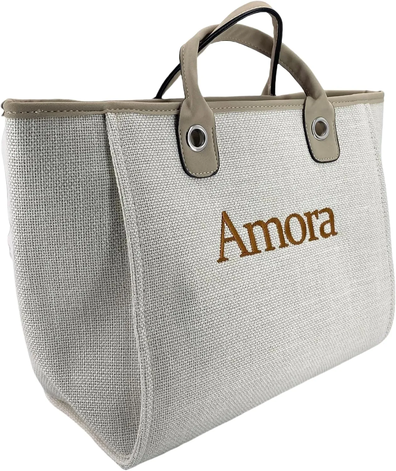 Tote bag with large capacity for commuting | Can be engraved with English name for best friend's birthday gift for girls | One shoulder diagonal canvas bag with khaki font color to choose from