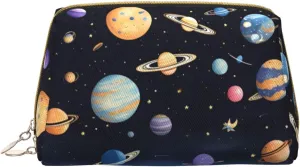 Travel Makeup Bag - Saturn Jupiter Earth Waterproof Makeup Bag Large Capacity PU Leather Cosmetic Bags for Women Print