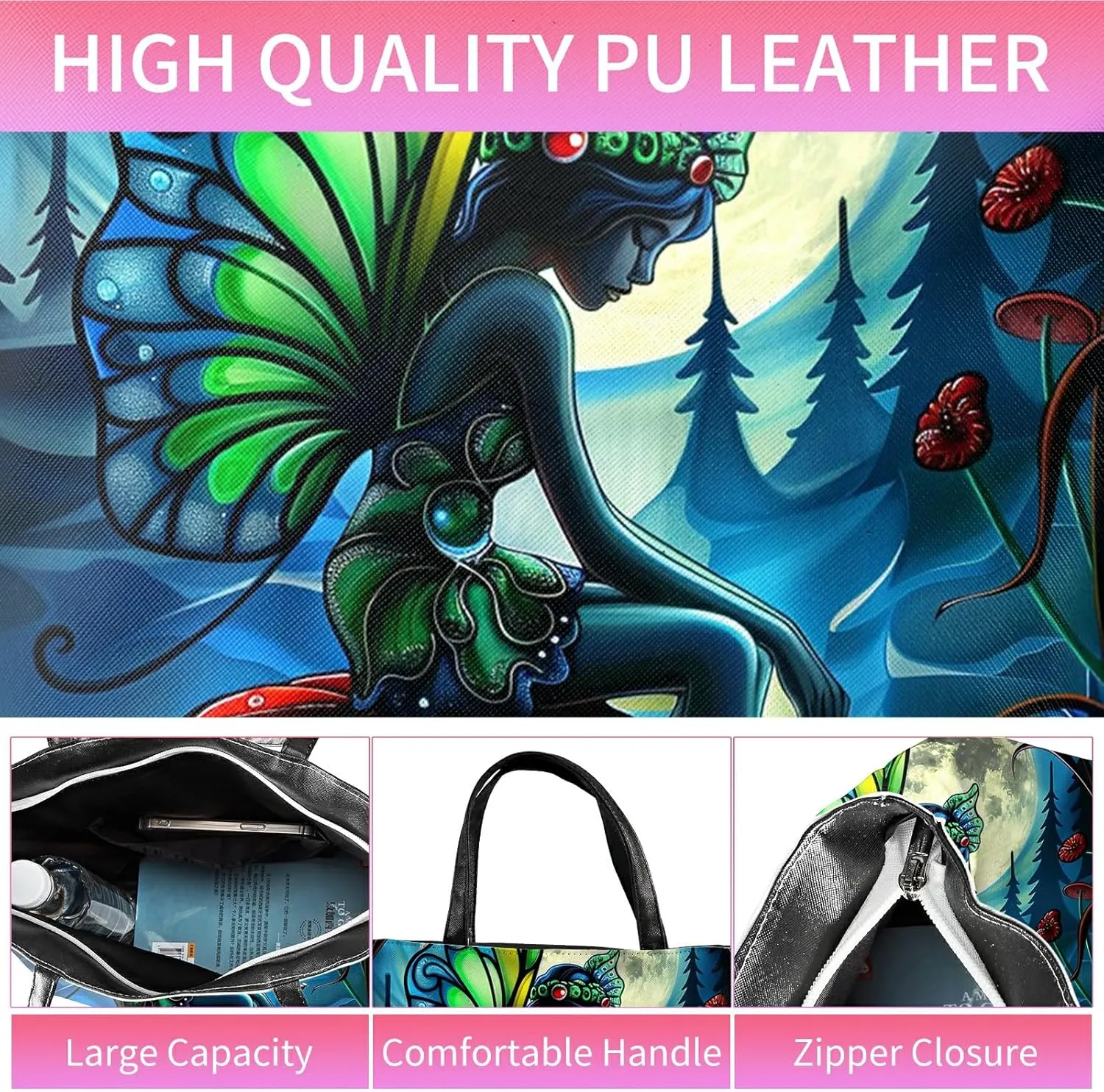 Travel Tote Bags Leather Purses for Women, Shoulder Bag with Zipper, Top Handle Ladies Shoulder Bags