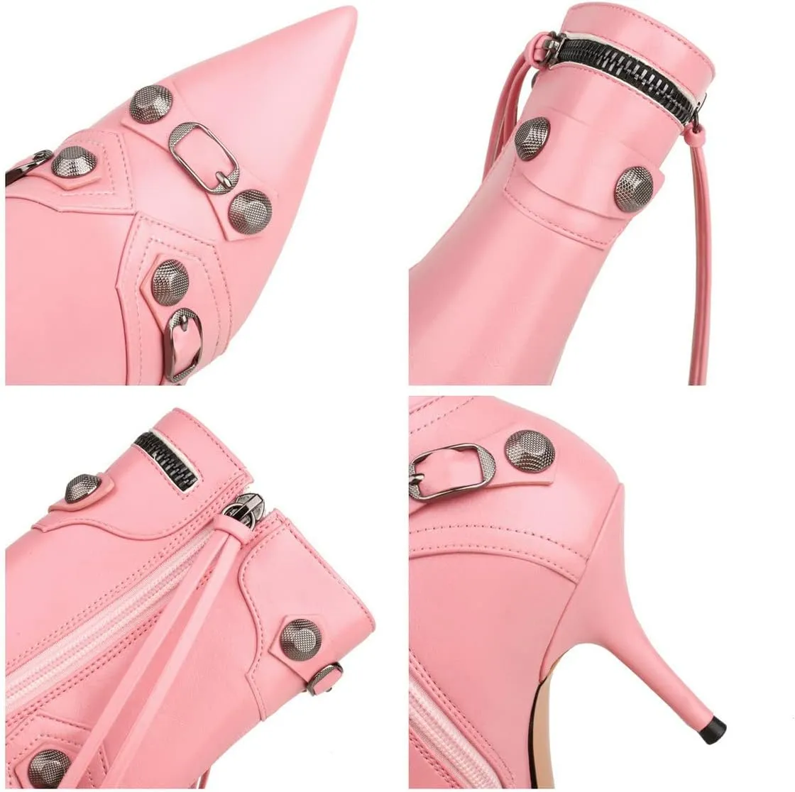 Trendenzy Pointed Toe Zip Stiletto Kitten Heel Buckle Ankle Boots for Women Sexy Tassel Booties