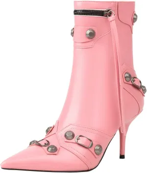 Trendenzy Pointed Toe Zip Stiletto Kitten Heel Buckle Ankle Boots for Women Sexy Tassel Booties