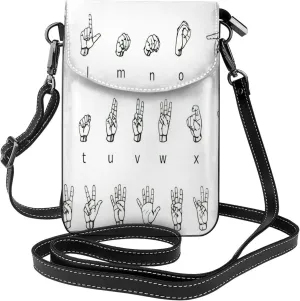 Trendy mini Sign Language Alphabet. print crossbody cell phone bag for women,everyday use and travel handbag