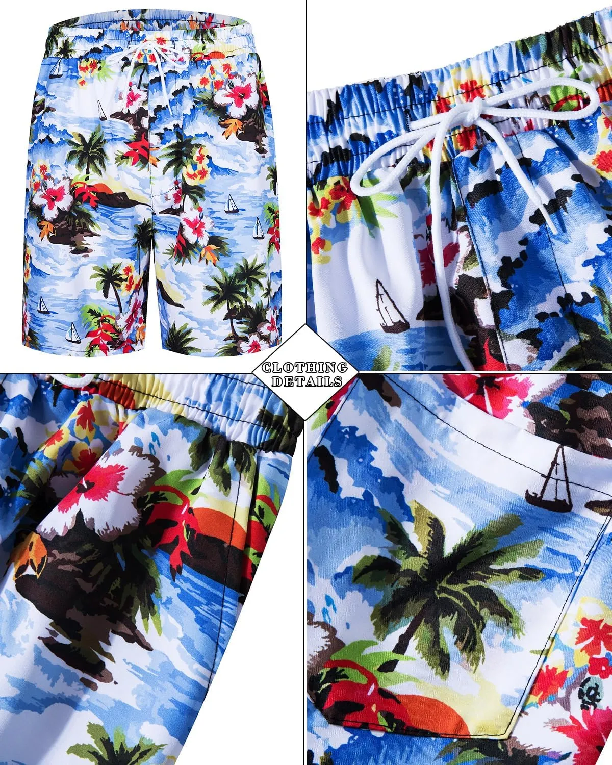 TUNEVUSE Mens Hawaiian Shirts and Shorts Set 2 Pieces Beach Outfits Flower Print Summer Tropical Suit with Bucket Hats