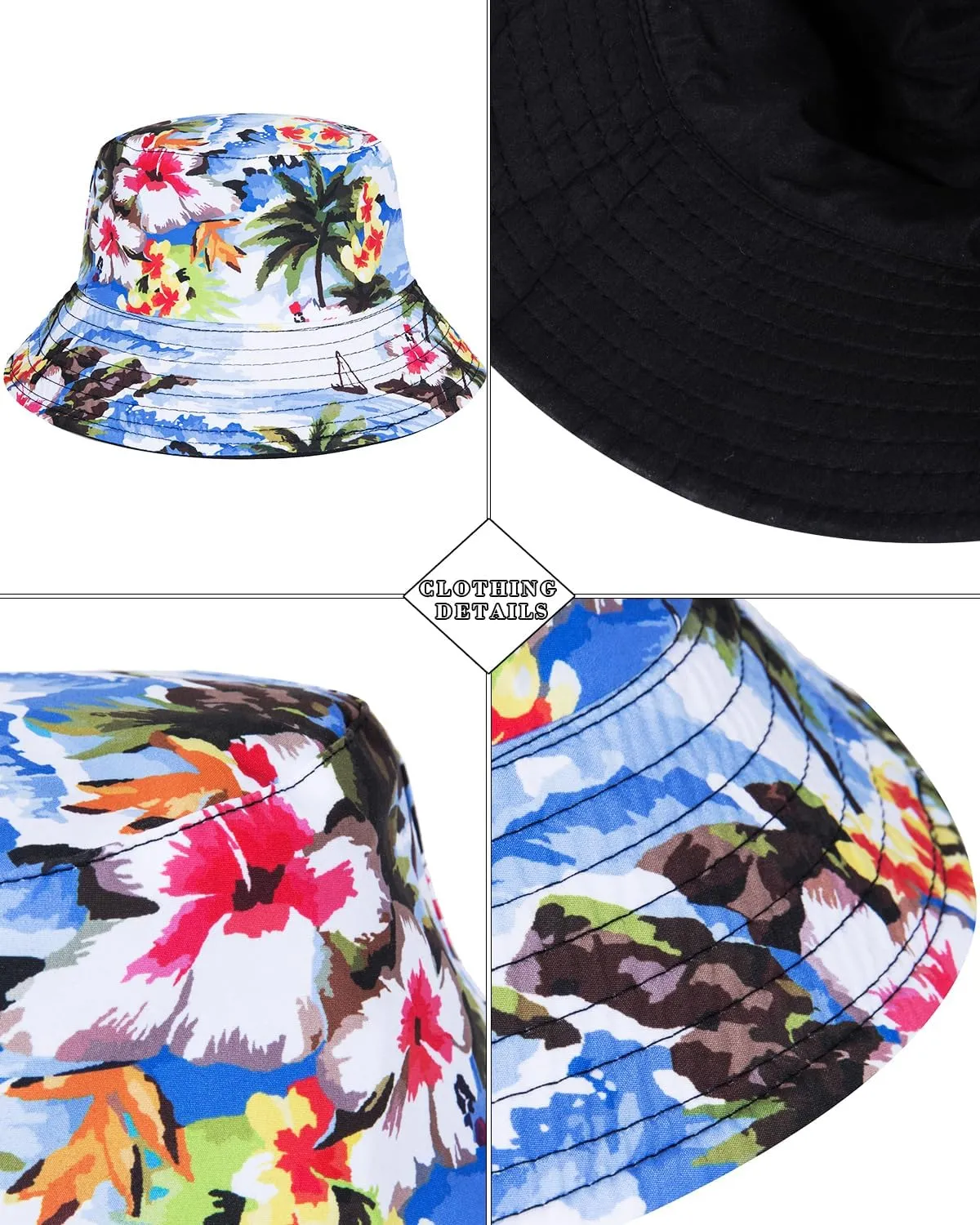 TUNEVUSE Mens Hawaiian Shirts and Shorts Set 2 Pieces Beach Outfits Flower Print Summer Tropical Suit with Bucket Hats