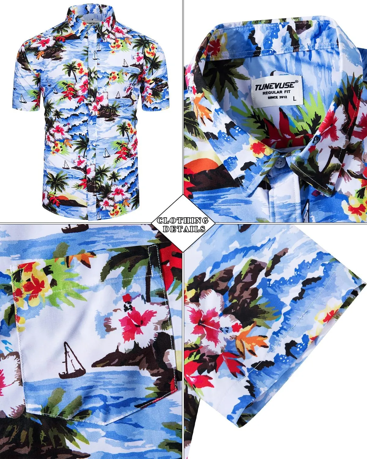 TUNEVUSE Mens Hawaiian Shirts and Shorts Set 2 Pieces Beach Outfits Flower Print Summer Tropical Suit with Bucket Hats