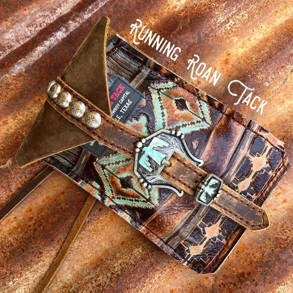 Turquoise Aztec Mini Saddle Bag with Your Choice of Buckle and Fringe for Phone, Keys, Roping Powder, etc