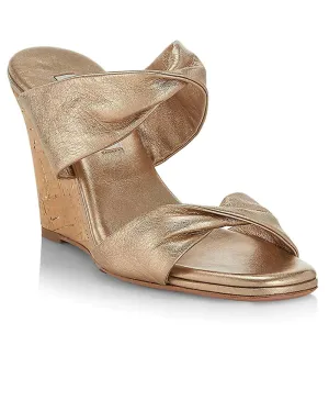 Twist Metallic Leather Wedge Mules in Light Copper