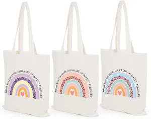 TYL&TYS 3pcs Teacher Appreciation Gifts Teacher Bags for Women, Teacher Gifts Teacher Tote Bag Canvas Bags, Rainbow Graduation Thanksgiving School Supply Birthday Gift