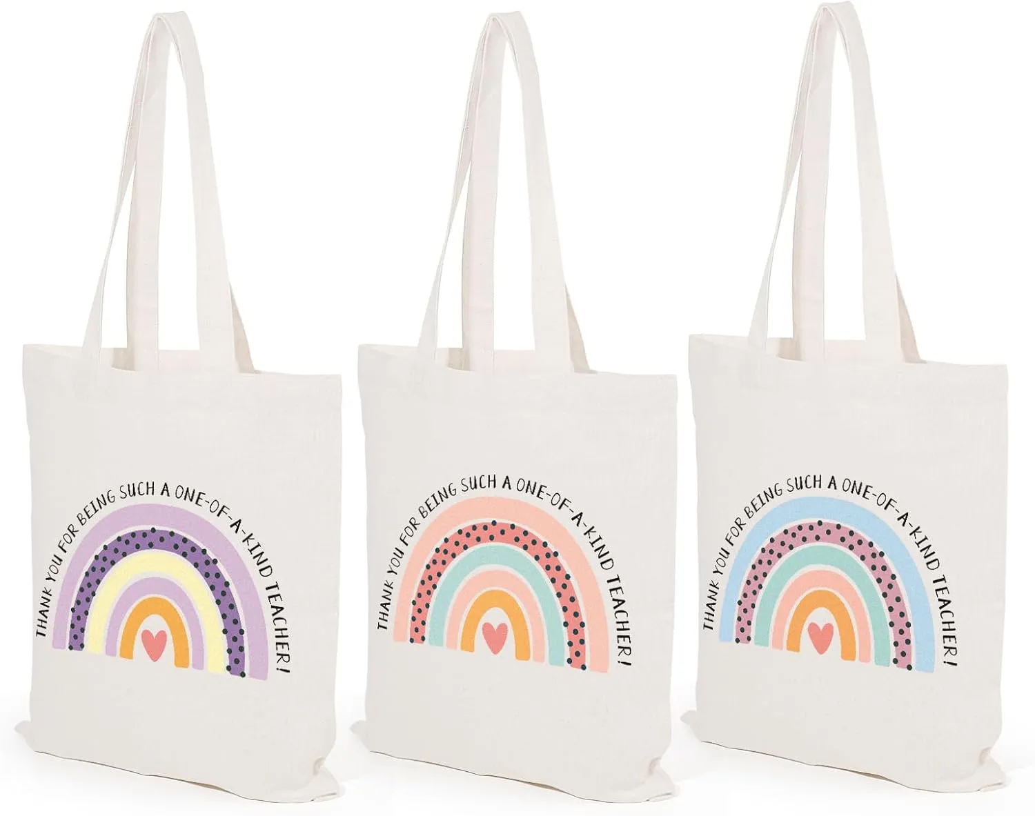 TYL&TYS 3pcs Teacher Appreciation Gifts Teacher Bags for Women, Teacher Gifts Teacher Tote Bag Canvas Bags, Rainbow Graduation Thanksgiving School Supply Birthday Gift