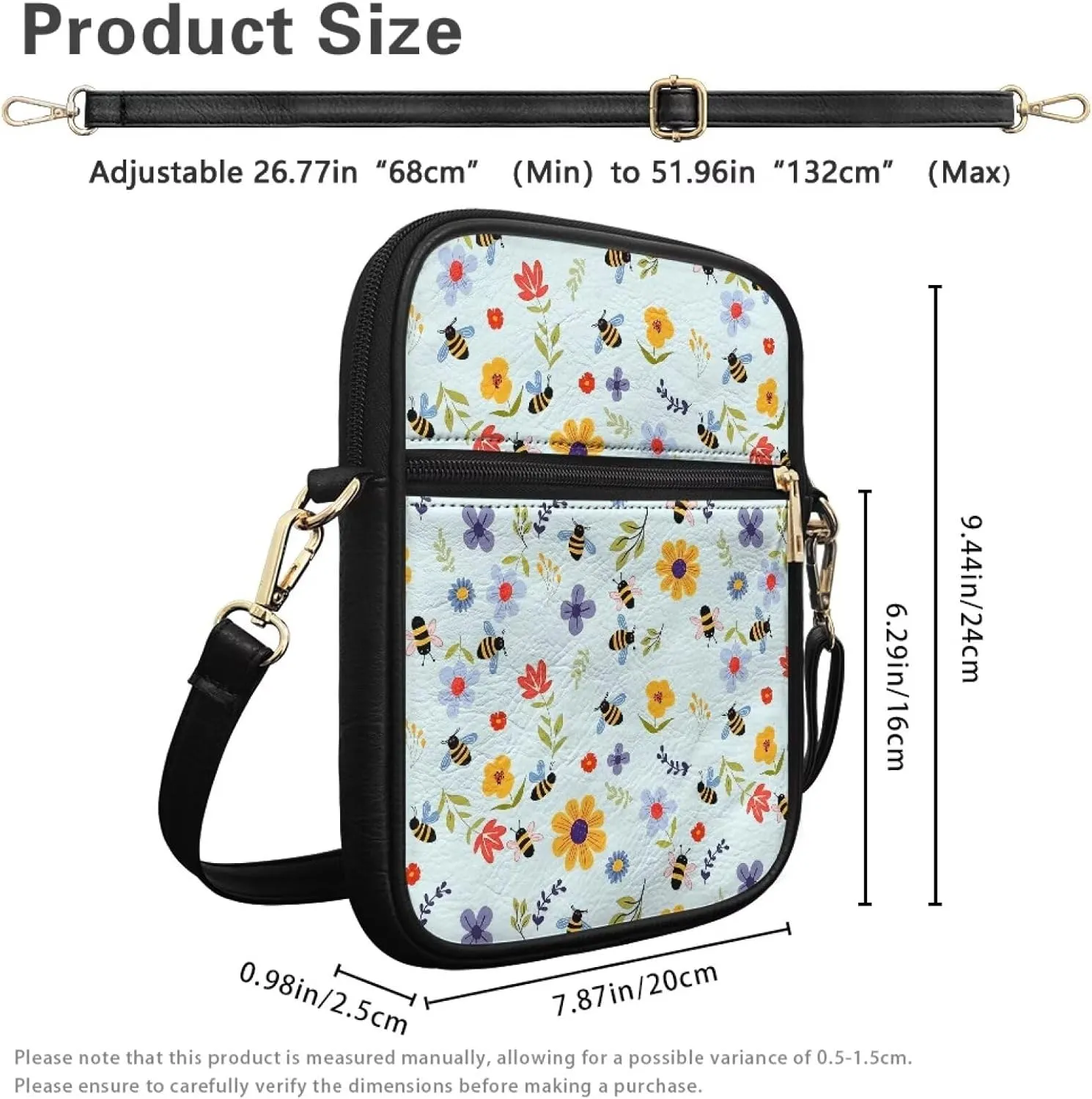 Unisex Leather Purse, Handbag Portable Crossbody Bag with Inside Card Slots Fashion Prints for Easter & Daily Uses