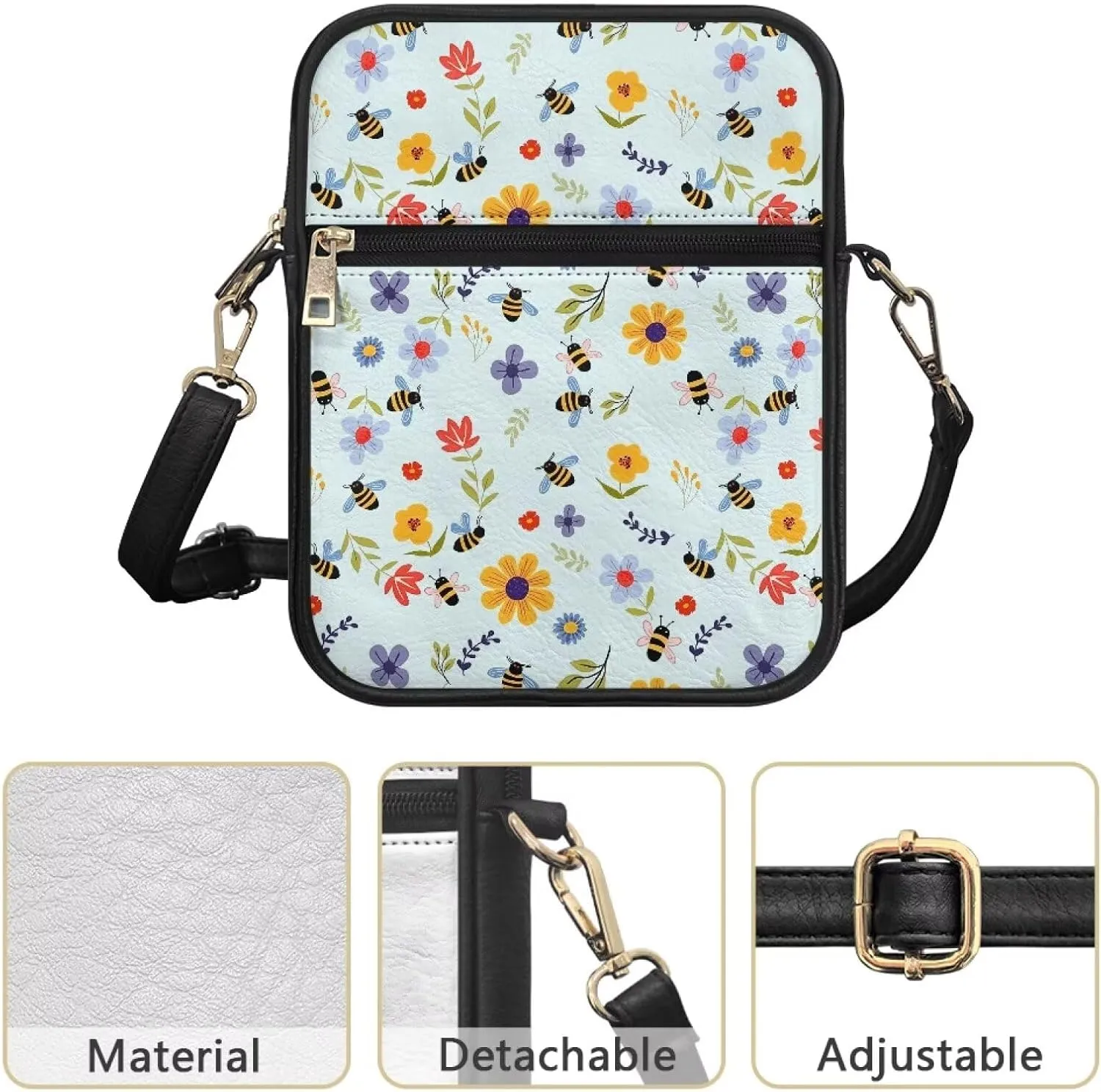Unisex Leather Purse, Handbag Portable Crossbody Bag with Inside Card Slots Fashion Prints for Easter & Daily Uses