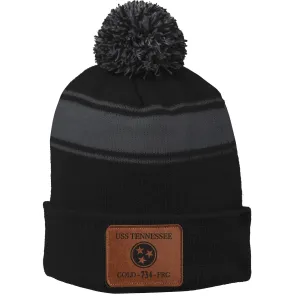 USS TN Gold FRG Leather Patch Pom Beanie