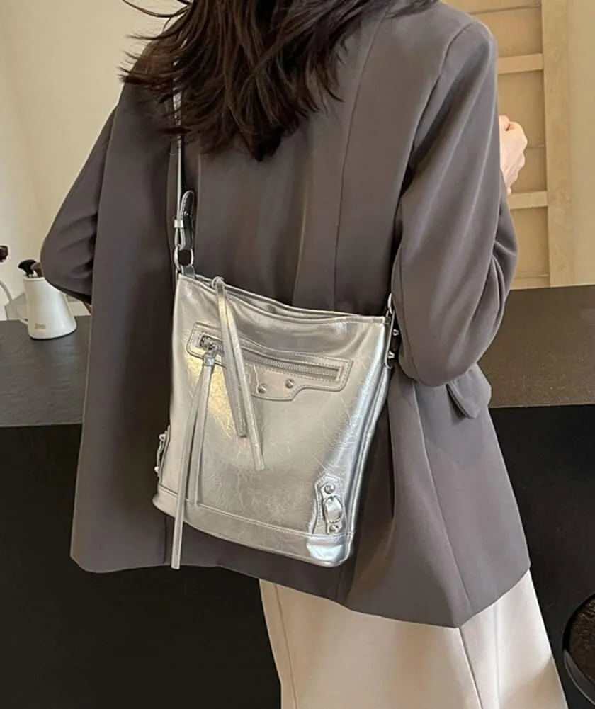 Vegan Leather Hobo & Crossbody Shoulder Bag for Womens Bucket Handbag Featuring a Zipper Top Handle Tote Design