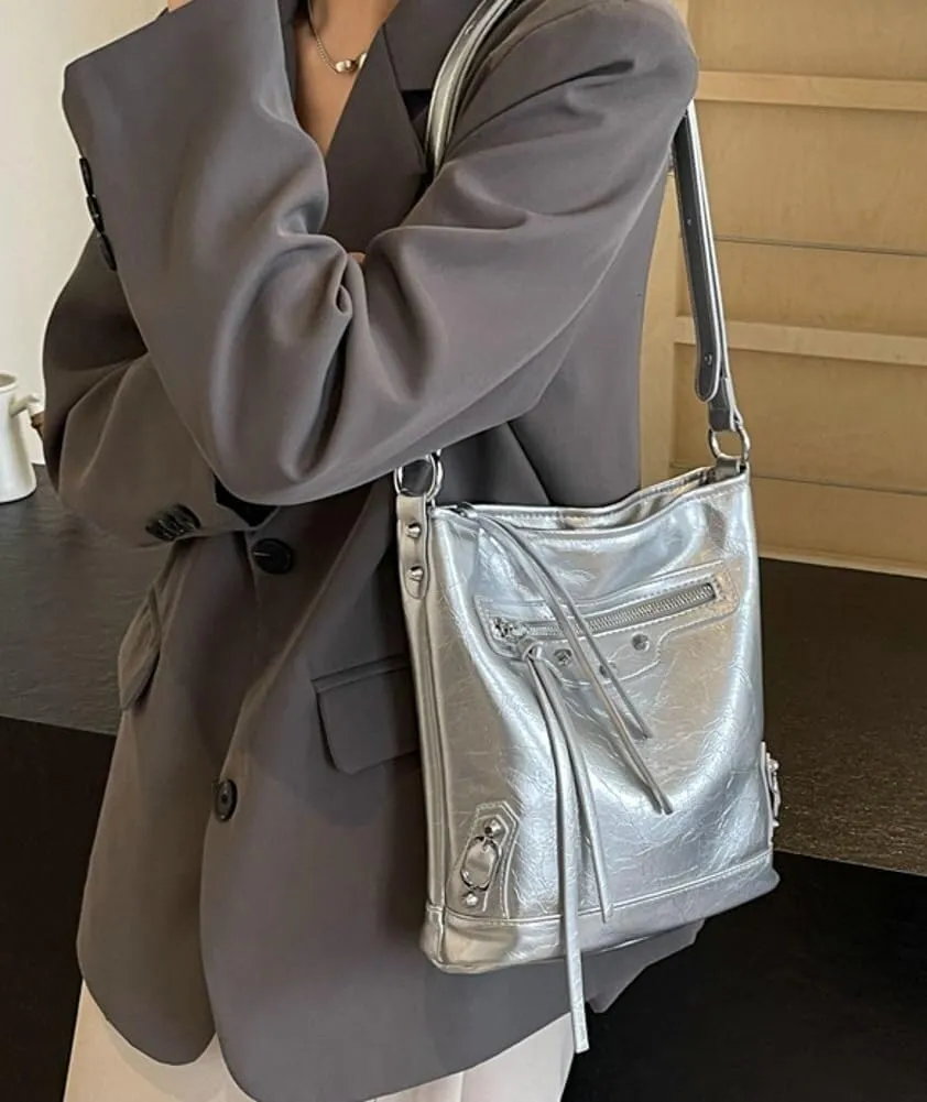 Vegan Leather Hobo & Crossbody Shoulder Bag for Womens Bucket Handbag Featuring a Zipper Top Handle Tote Design