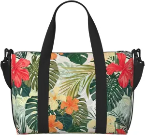 Vegetation Leaves with Hibiscus Flowers print Crossbody Travel Bags Fashion Travel Bags Items Travel Bags Tote Bags