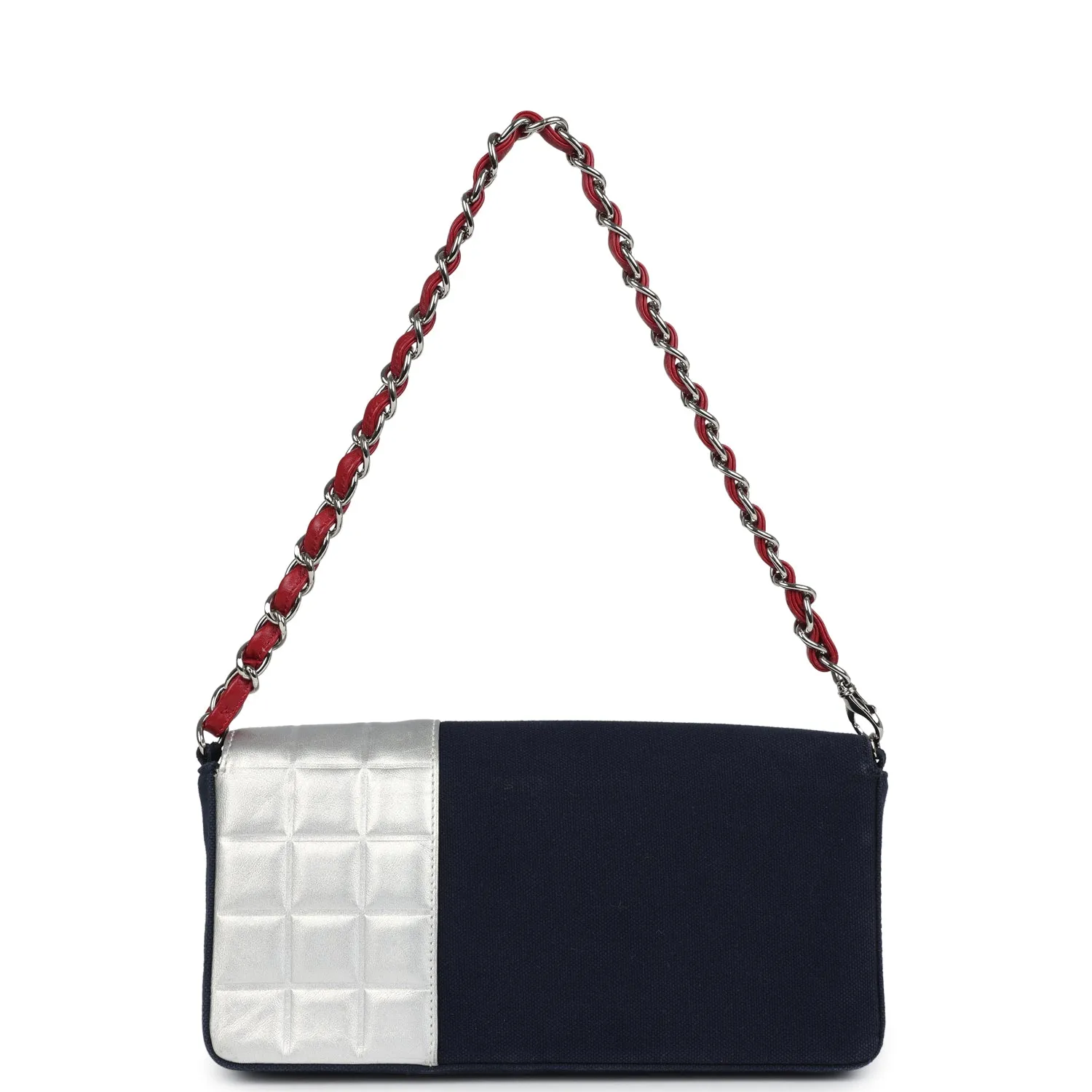 Vintage Chanel N0.5 Chain Shoulder Bag Navy, Silver, Red Canvas Silver Hardware