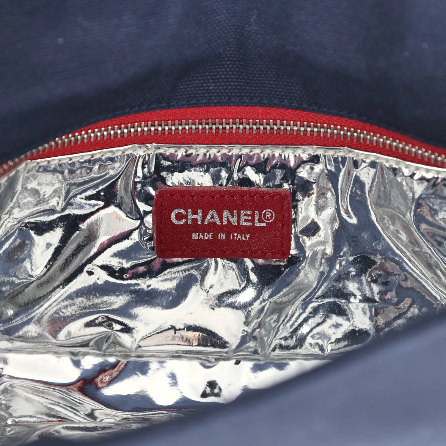 Vintage Chanel N0.5 Chain Shoulder Bag Navy, Silver, Red Canvas Silver Hardware