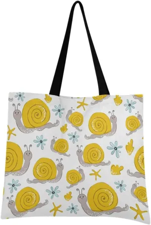visesunny Women's Large Canvas Tote Shoulder Bag Yellow Snail Animal Flower Top Storage Handle Shopping Bag Casual Reusable Tote Bag for Beach,Travel,Groceries,Books