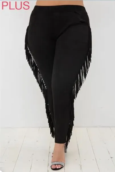 Vocal Fringe Side Detail Pockets Ankle Suede Pants