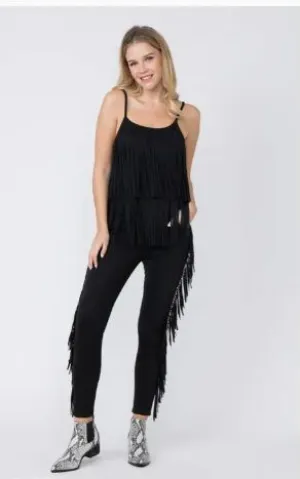 Vocal Fringe Side Detail Pockets Ankle Suede Pants