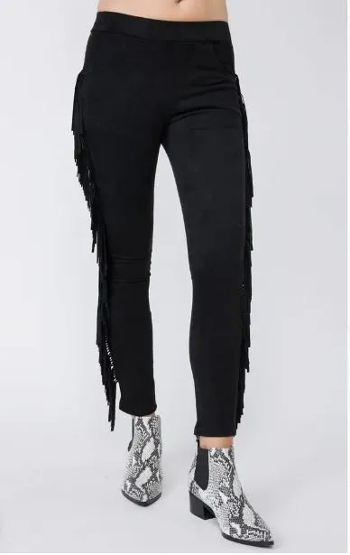 Vocal Fringe Side Detail Pockets Ankle Suede Pants