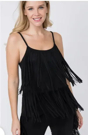 Vocal Tiered Fringe Suede Camisole