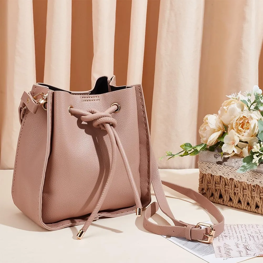 WADORN DIY Imitation Leather Bucket Bag Sewing Kit, Women Tote Bag Making Set Imitation Leather Crossbody Shoulder Bag Making Material Accessories for DIY Handmade Bag Craft, 8.6x7.8x3.9 Inch, Camel